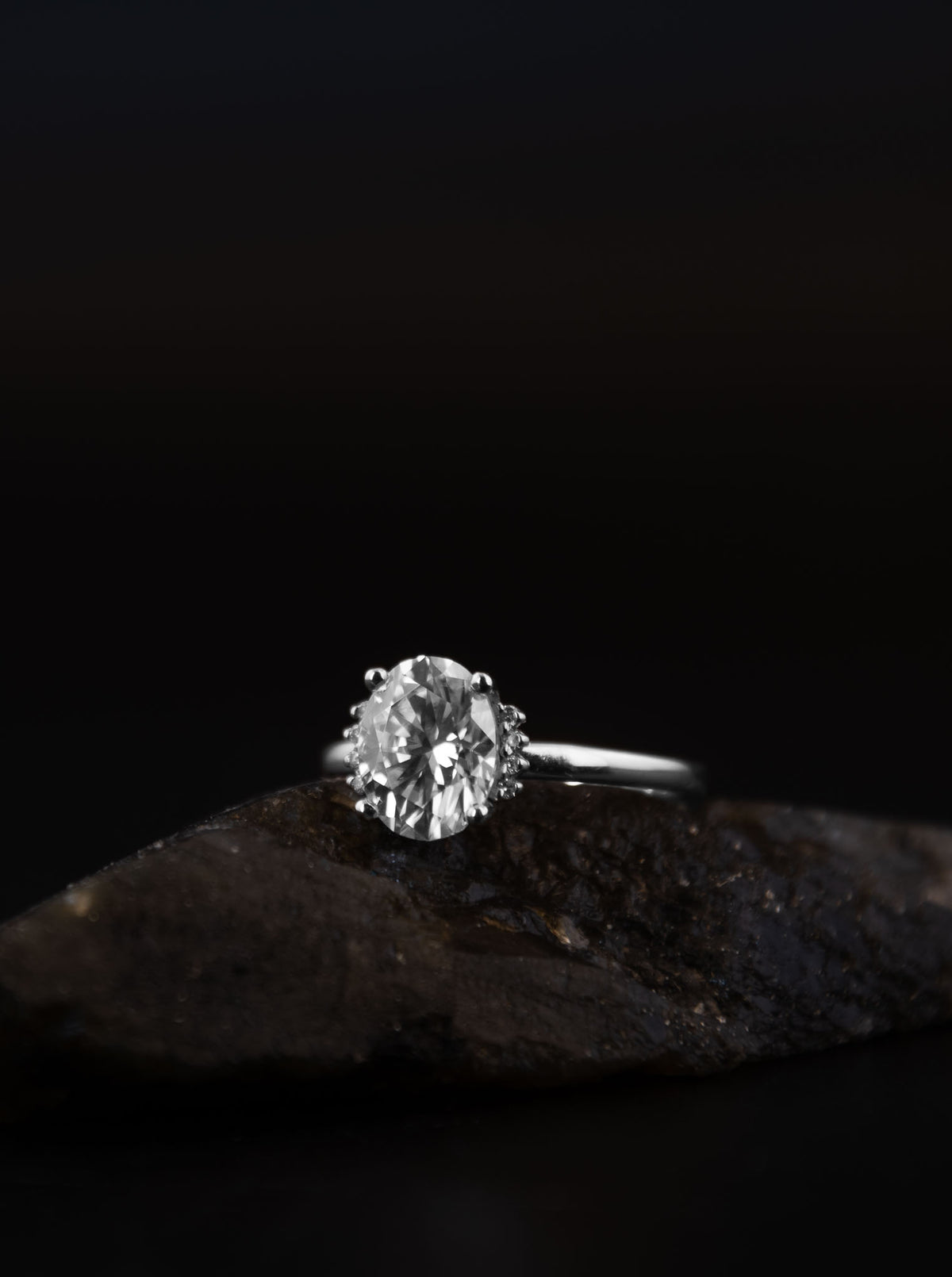 Soleil Oval Lab Grown Diamond Half Halo Engagement Ring