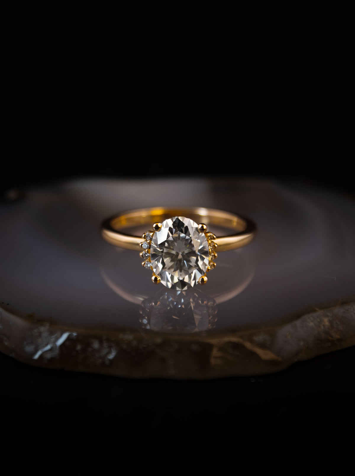 Soleil Oval Lab Grown Diamond Half Halo Engagement Ring