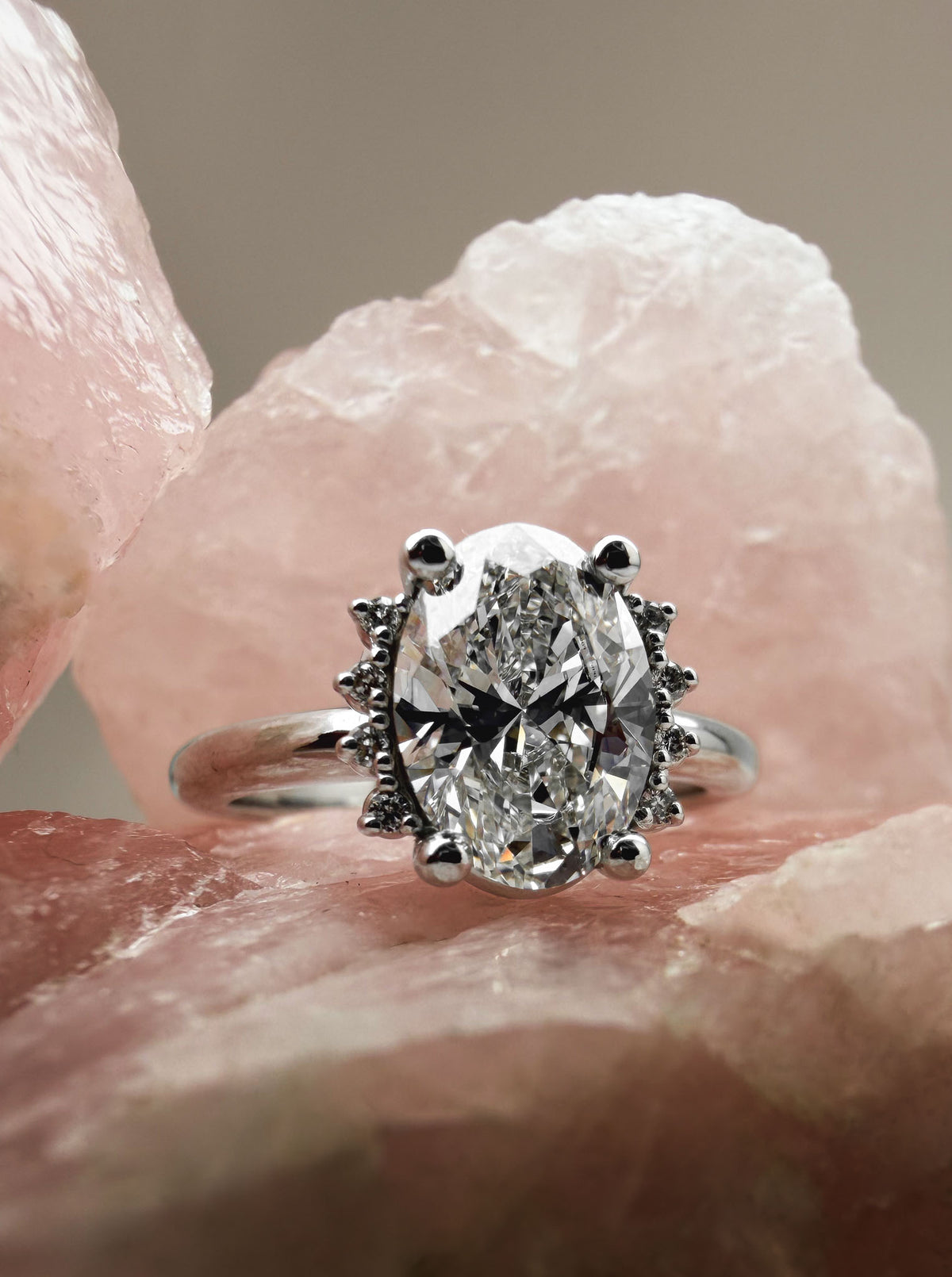 Soleil Oval Lab Grown Diamond Half Halo Engagement Ring